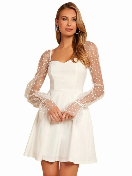 casual dresses contrast dobby mesh flounce sleeve dress z1lo#, Black;gray
casual dresses contrast dobby mesh flounce sleeve dress z1lo#, Black;gray