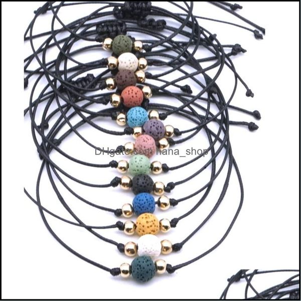 charm bracelets 8mm colorf black white lava stone beads lover couple bracelet adjustable rope wristband essential oil diffuser jewelr dhz1c, Golden;silver
charm bracelets 8mm colorf black white lava stone beads lover couple bracelet adjustable rope wristband essential oil diffuser jewelr dhz1c, Golden;silver