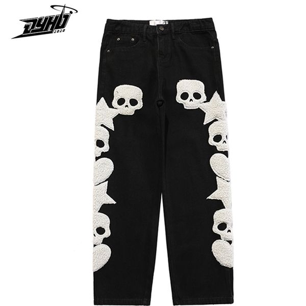 men's jeans vintage pocket skull embroidery straight cargo pants men and women oversize trousers harajuku streetwear denim 220830, Blue
men's jeans vintage pocket skull embroidery straight cargo pants men and women oversize trousers harajuku streetwear denim 220830, Blue
