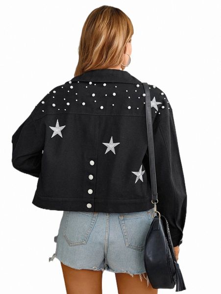 women's jackets star embroidery pearls beaded drop shoulder jacket o8ty#, Black;brown
women's jackets star embroidery pearls beaded drop shoulder jacket o8ty#, Black;brown