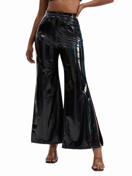 women's pants & capris x designed by tony pu leather flare leg pants 683r#, Black;white