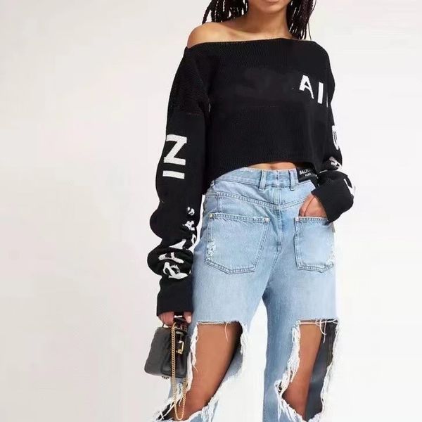 women designer sweater for womens sweater pullover knit shirt long sleeve fasion with letters straight shoulder, White;black
women designer sweater for womens sweater pullover knit shirt long sleeve fasion with letters straight shoulder, White;black