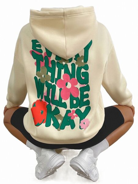 women's hoodies & sweatshirts slogan & floral print drop shoulder hoodie r7co#, Black
women's hoodies & sweatshirts slogan & floral print drop shoulder hoodie r7co#, Black