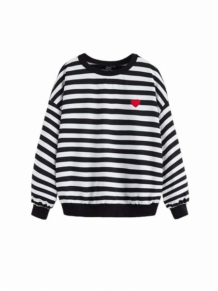 women's hoodies & sweatshirts mod striped & heart print drop shoulder sweatshirt 53hh#, Black
women's hoodies & sweatshirts mod striped & heart print drop shoulder sweatshirt 53hh#, Black