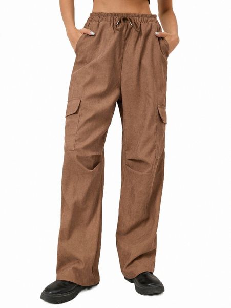 women's pants & capris drawstring waist flap pocket cargo pants g596#, Black;white