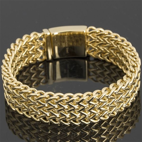 bangle luxury yellow gold color bracelet for men 18mm wide stainless steel mens hand bracelets metal jewelry gifts for boyfriend him 220831, Black
bangle luxury yellow gold color bracelet for men 18mm wide stainless steel mens hand bracelets metal jewelry gifts for boyfriend him 220831, Black