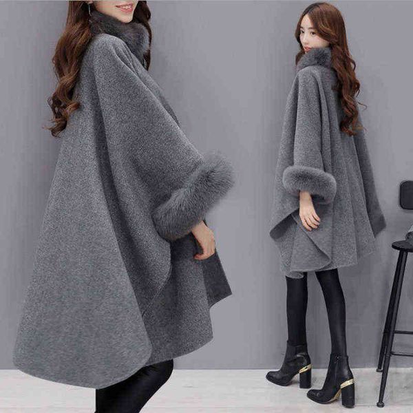 women's cape feminine coat elegant winter women capes faux fur scarf fur collar long woolen coat cloak ladies fashion loose jacket clot, Black
women's cape feminine coat elegant winter women capes faux fur scarf fur collar long woolen coat cloak ladies fashion loose jacket clot, Black