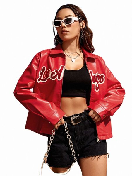 women's jackets letter patched pu jacket 2022 new g3pz#, Black;brown
women's jackets letter patched pu jacket 2022 new g3pz#, Black;brown