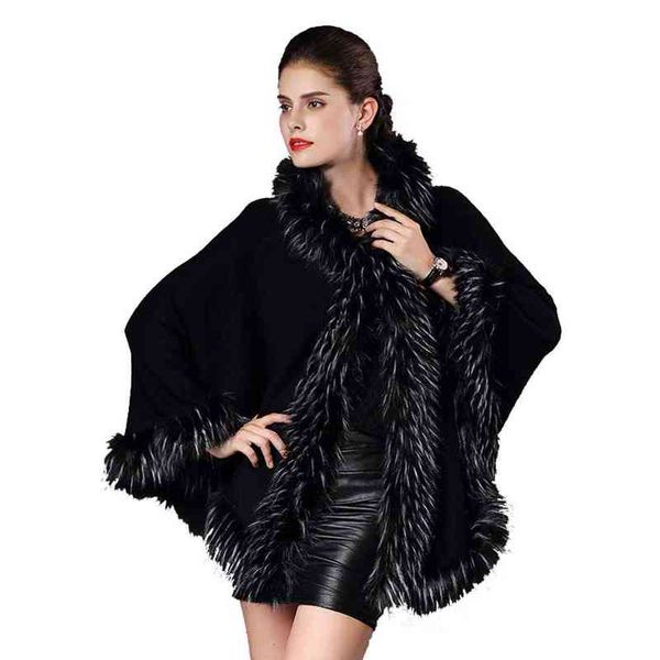 women's cape loose faux fur collar hooded knitted cardigan shawl cloak ladies jacket t220831, Black
women's cape loose faux fur collar hooded knitted cardigan shawl cloak ladies jacket t220831, Black