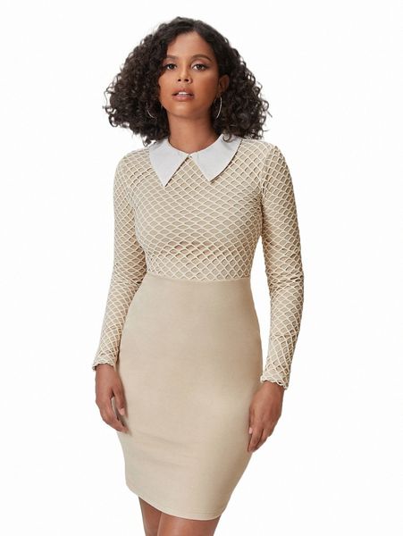 casual dresses x kesha alein contrast collar bodycon dress i1ap#, Black;gray