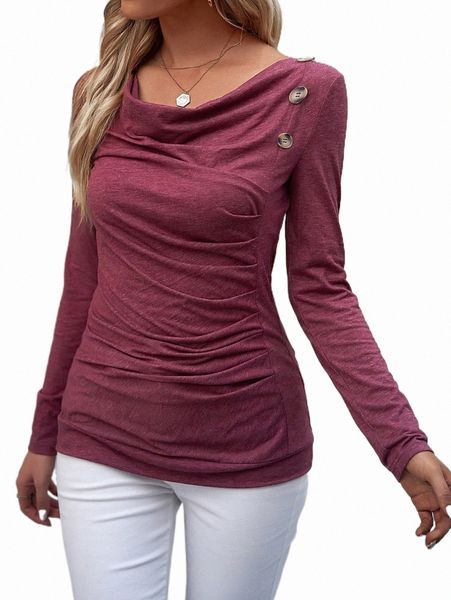 women's t-shirt cowl neck ruched tee 2022 new s069#, White