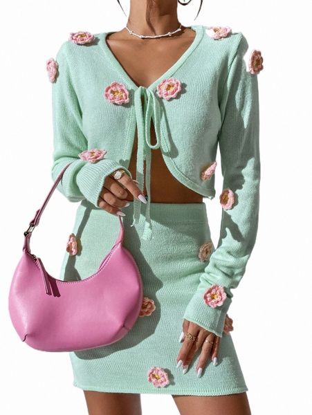 women's sweaters applique tie front cardigan & knit skirt b6wm#, White;black
women's sweaters applique tie front cardigan & knit skirt b6wm#, White;black