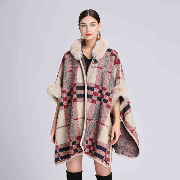 women's cape autumn winter jacket women cloak rex rabbit fur collar hooded splicing plaid shawl loose cardigan woolen coat poncho women, Black
women's cape autumn winter jacket women cloak rex rabbit fur collar hooded splicing plaid shawl loose cardigan woolen coat poncho women, Black
