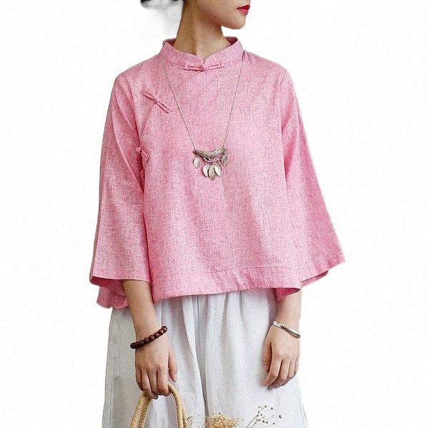 women's blouses & shirts women short loose chinese style blouse ladies cotton linen vintage summer three quarter sleeve retro shirt fe, White
women's blouses & shirts women short loose chinese style blouse ladies cotton linen vintage summer three quarter sleeve retro shirt fe, White