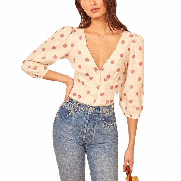 women's blouses & shirts summer casual preppy style design blouse women v neck polka dot print long sleeve temperament linen shirts wo, White
women's blouses & shirts summer casual preppy style design blouse women v neck polka dot print long sleeve temperament linen shirts wo, White