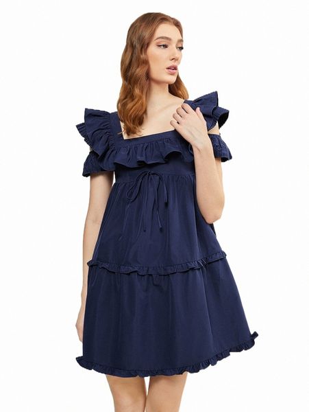 casual dresses x jian lasala ruffle trim tie front dress i2fz#, Black;gray