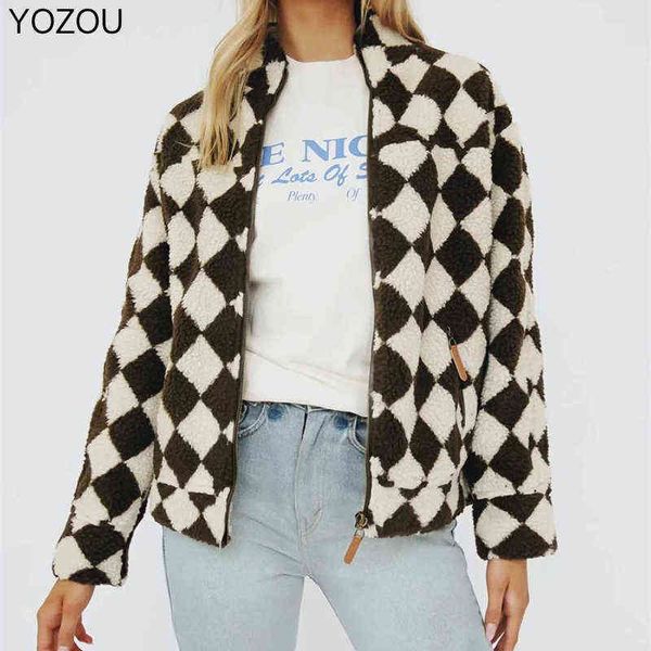 women's jackets yozou 2021 vintage warm winter brown white plaid female teddy coat women streetwear zipper kpop oversize clothes padded, Black;brown
women's jackets yozou 2021 vintage warm winter brown white plaid female teddy coat women streetwear zipper kpop oversize clothes padded, Black;brown