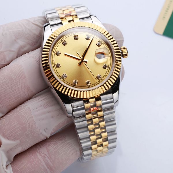 women's watch gold round dial 36mm diamond time mark scratch resistant blue crystal waterproof automatic mechanical stainless steel 904, Slivery;brown
women's watch gold round dial 36mm diamond time mark scratch resistant blue crystal waterproof automatic mechanical stainless steel 904, Slivery;brown