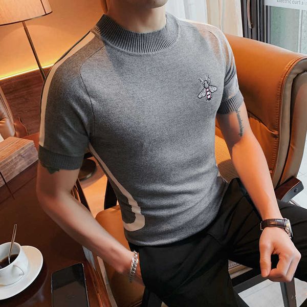 men's t-shirts spring new korean version slim fit round neck knitted t-shirt men clothing 2022 fashion embroidery stripe slim casual te, White;black
men's t-shirts spring new korean version slim fit round neck knitted t-shirt men clothing 2022 fashion embroidery stripe slim casual te, White;black