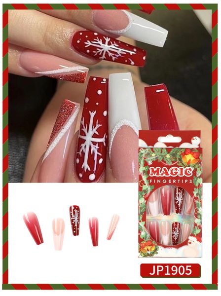 24pcs christmas fake press on nail set snowflakes long coffin wearable tips artificial full cover ballerina false nails art, Red;gold
24pcs christmas fake press on nail set snowflakes long coffin wearable tips artificial full cover ballerina false nails art, Red;gold
