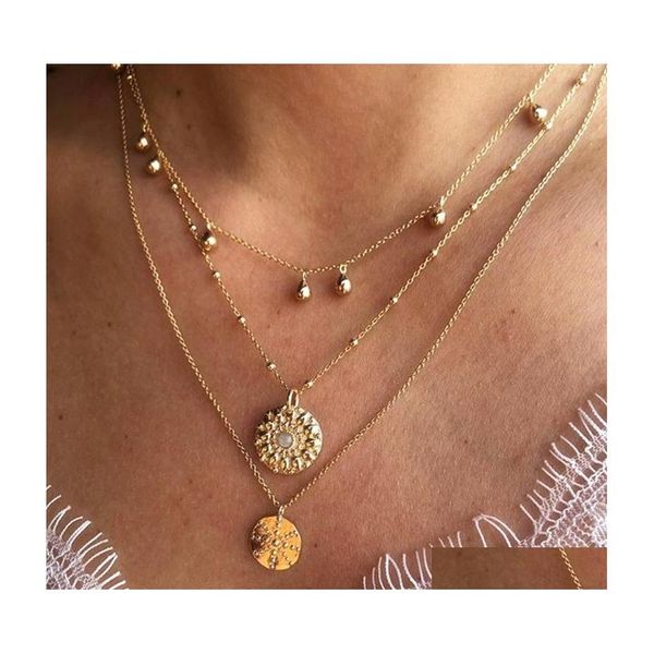 pendant necklaces fashion layered chain geometric necklace for women bohemian rhinestone coin round metal ball pendant jewelry drop dhd4t, Silver 
pendant necklaces fashion layered chain geometric necklace for women bohemian rhinestone coin round metal ball pendant jewelry drop dhd4t, Silver