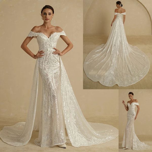 sequins mermaid wedding dress 2022 for women 2 in 1 detachable train lace bridal gown beach vestido novia custom made, White
sequins mermaid wedding dress 2022 for women 2 in 1 detachable train lace bridal gown beach vestido novia custom made, White