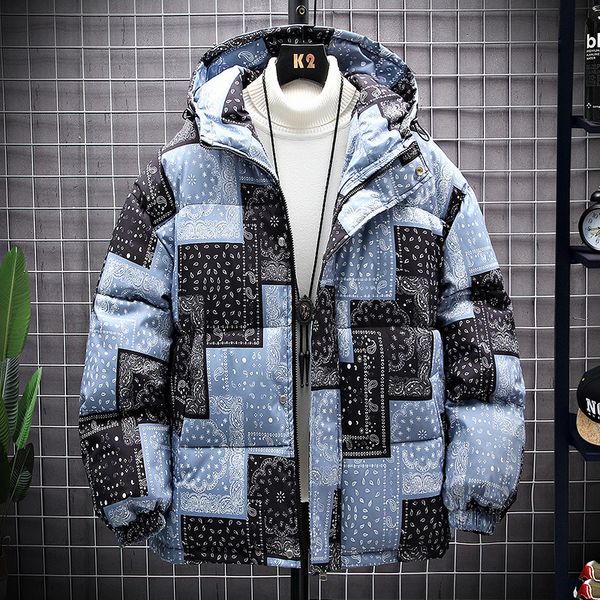 men's down parkas winter cotton padded coats clothes men cashew printed thicken jacket fashion korean street hooded parka thick outerwe, Black
men's down parkas winter cotton padded coats clothes men cashew printed thicken jacket fashion korean street hooded parka thick outerwe, Black