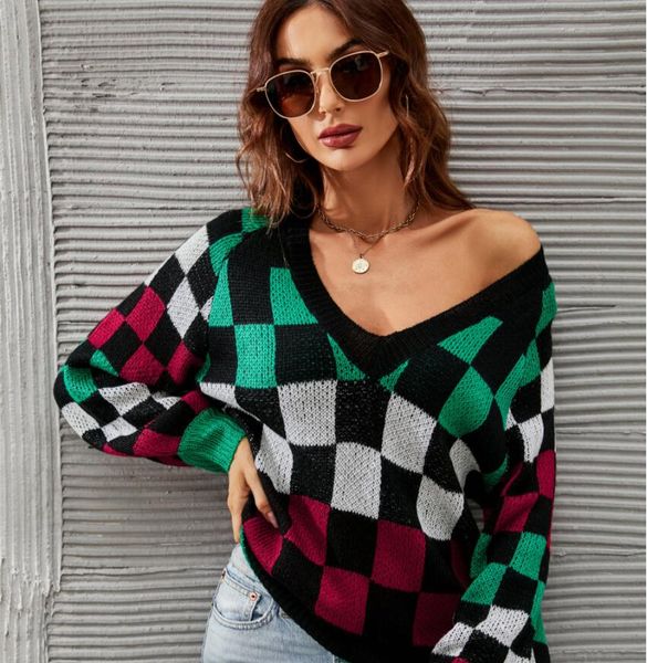 fashion v-neck knitted spliced all-match diamonds sweater women's clothing new casual pullovers loose korean, White;black
fashion v-neck knitted spliced all-match diamonds sweater women's clothing new casual pullovers loose korean, White;black
