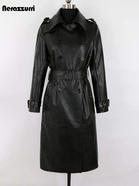 women s jackets nerazzurri spring autumn luxury long black soft faux leather trench coat for women belt double breasted elegant overcoat 5xl, Black;brown
women s jackets nerazzurri spring autumn luxury long black soft faux leather trench coat for women belt double breasted elegant overcoat 5xl, Black;brown