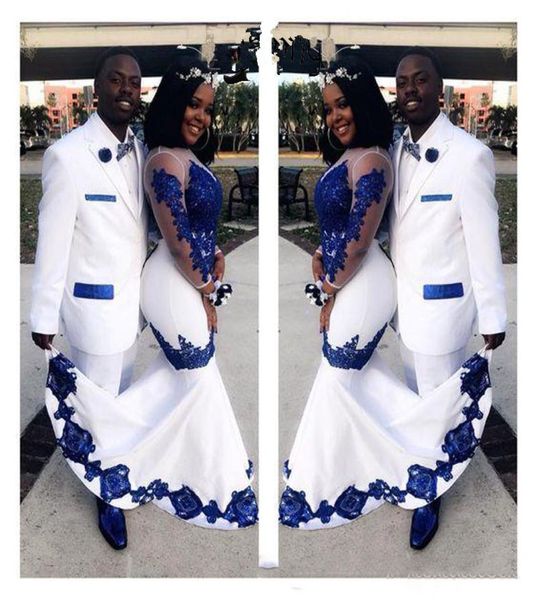new white satin royal blue lace aso ebi african prom dresses long illusion sleeves appliqued mermaid evening formal gowns7217031, Black
new white satin royal blue lace aso ebi african prom dresses long illusion sleeves appliqued mermaid evening formal gowns7217031, Black
