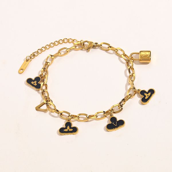 chain classic bracelets bangle 18k gold plated stainless steel flower letter pendants lovers gift wristband cuff chain women bracelet for bi, Black
chain classic bracelets bangle 18k gold plated stainless steel flower letter pendants lovers gift wristband cuff chain women bracelet for bi, Black