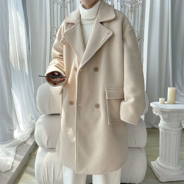 men's wool blends winter double breasted woolen coat warm fashion casual long korean loose oversized trench s overcoat 221201, Black
men's wool blends winter double breasted woolen coat warm fashion casual long korean loose oversized trench s overcoat 221201, Black