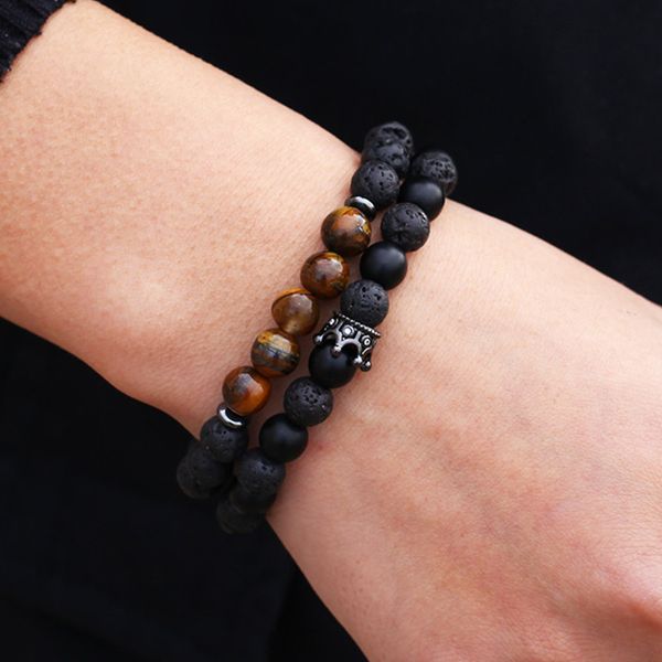 charm 8mm beaded hand chakras mens designer bracelet 2pcs/set tiger eye black frosted stone crown man bracelets elastic bangles fashion hiph
charm 8mm beaded hand chakras mens designer bracelet 2pcs/set tiger eye black frosted stone crown man bracelets elastic bangles fashion hiph