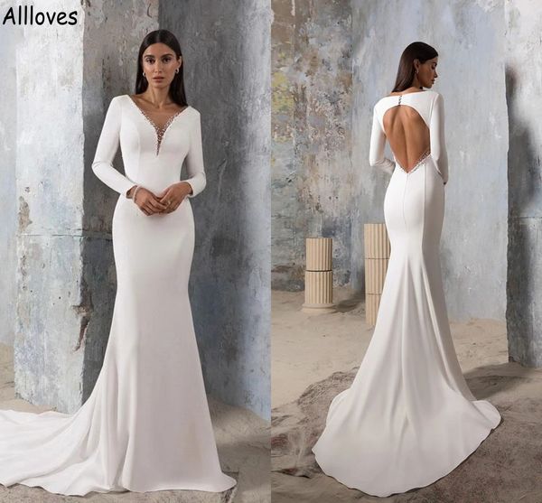 new designer mermaid wedding dresses with long sleeves simple elegant white satin bridal gowns shiny sequins deep v neck backless bride marr
new designer mermaid wedding dresses with long sleeves simple elegant white satin bridal gowns shiny sequins deep v neck backless bride marr