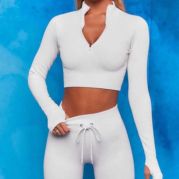 new seamless yoga suit threaded long sleeve chest zipper running fitness drawstring pants for women
new seamless yoga suit threaded long sleeve chest zipper running fitness drawstring pants for women
