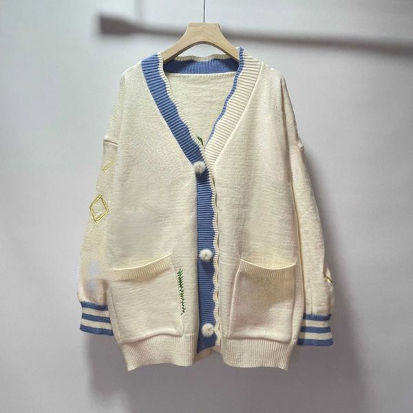 women's sweaters loose flower letter embroidery sweater knitted cardigan sweater shirt coat college style, White;black
women's sweaters loose flower letter embroidery sweater knitted cardigan sweater shirt coat college style, White;black