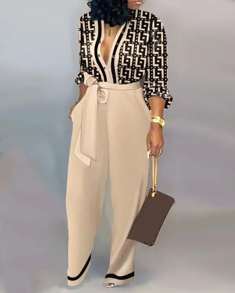 women's two piece pants casual ladies elegant button front belted jumpsuit autumn letter print long sleeve v neck 221130, White
women's two piece pants casual ladies elegant button front belted jumpsuit autumn letter print long sleeve v neck 221130, White