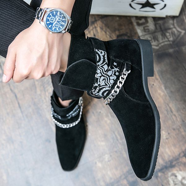 designer mens martin boots with buckle and chain chelsea pointed toe cowboy shoes casual botas men short ankle outdoors boot, Black
designer mens martin boots with buckle and chain chelsea pointed toe cowboy shoes casual botas men short ankle outdoors boot, Black