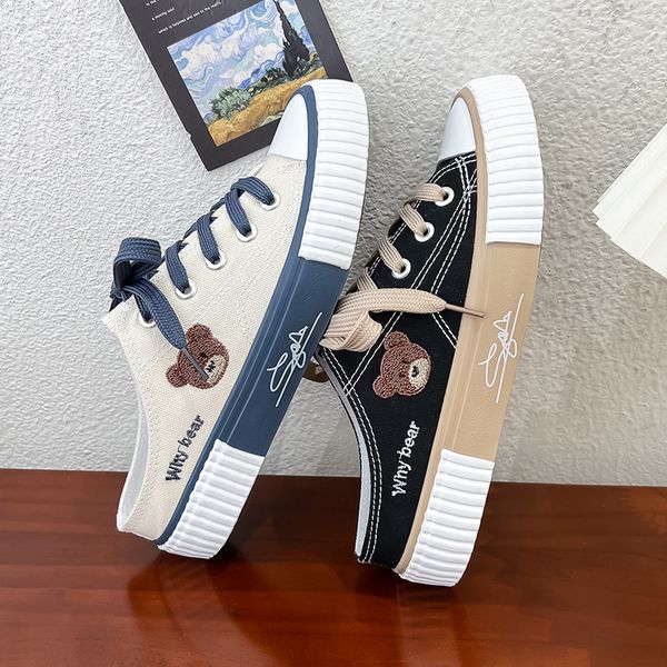 new bear canvas shoes female low - casual board shoes flat korean version of the trend everything half slippers, Black
new bear canvas shoes female low - casual board shoes flat korean version of the trend everything half slippers, Black