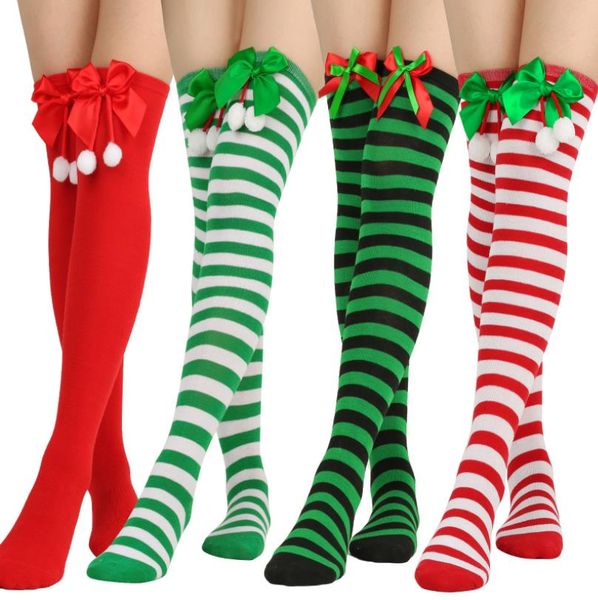 christmas thigh high socks striped over knee stockings red green white stripes plush ball bow party holiday festive socks costume accessory, Black;white
christmas thigh high socks striped over knee stockings red green white stripes plush ball bow party holiday festive socks costume accessory, Black;white