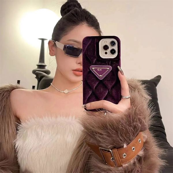 Image of Womens Designer Phone Cases For Iphone 14 14pro 14promax 14plus Fine Velvet Wave Air Cushion Luxury Brand Phonecases 13 12 11 Brand