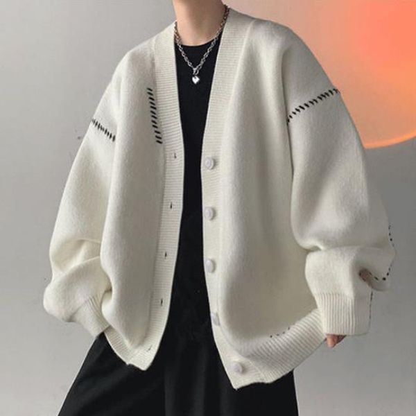 mens sweaters vneck coats for men cardigans casual singlebreasted knit autumn winter loose knitwear man cardigan 221130, White;black
mens sweaters vneck coats for men cardigans casual singlebreasted knit autumn winter loose knitwear man cardigan 221130, White;black