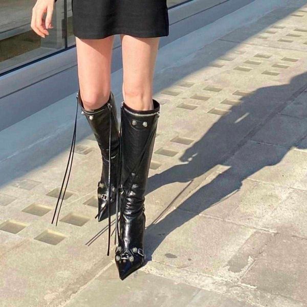 knee-high boots shoes designers shoe lambskin leather stud buckle embellished side zip pointed toe stiletto heel tall luxury 2022 cagole, Black
knee-high boots shoes designers shoe lambskin leather stud buckle embellished side zip pointed toe stiletto heel tall luxury 2022 cagole, Black
