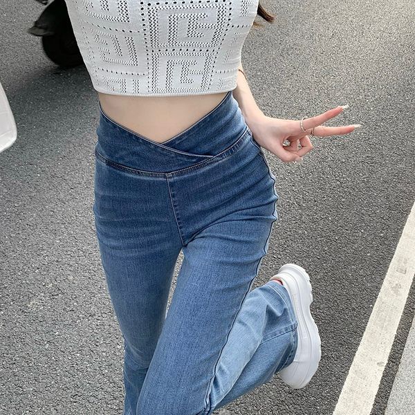 women's jeans high waist hip lift skinny jeans women's elastic slim micro horn pants 221201, Blue
women's jeans high waist hip lift skinny jeans women's elastic slim micro horn pants 221201, Blue