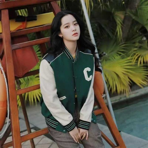 men's coat baseball uniform human make jacket cotton women's green patchwork autumn winter versatile loose thin suit ins academy i, Black;brown
men's coat baseball uniform human make jacket cotton women's green patchwork autumn winter versatile loose thin suit ins academy i, Black;brown