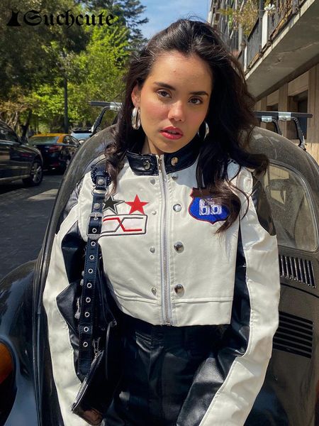 women s jackets suchcute racingblack white contrast patchwork leather pu motorcycle long sleeve bomber jacket zipper moto biker clothes 2211, Black;brown
women s jackets suchcute racingblack white contrast patchwork leather pu motorcycle long sleeve bomber jacket zipper moto biker clothes 2211, Black;brown