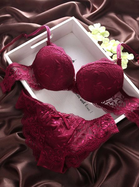 ladies underwear 9118 lace women's underwear bra set, Red;black
