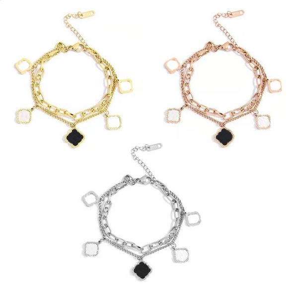 3 colors designer clover bracelet 316 l titanium steel gold lucky love bracelets fashion design for women double chain natural fritillaria b, Golden;silver
3 colors designer clover bracelet 316 l titanium steel gold lucky love bracelets fashion design for women double chain natural fritillaria b, Golden;silver