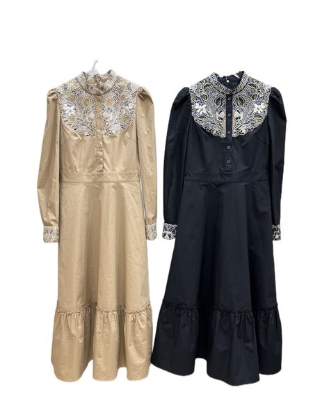 autumn and winter temperament new cotton heavy worked hollow embroidery heavyweight dress, Black;gray
autumn and winter temperament new cotton heavy worked hollow embroidery heavyweight dress, Black;gray