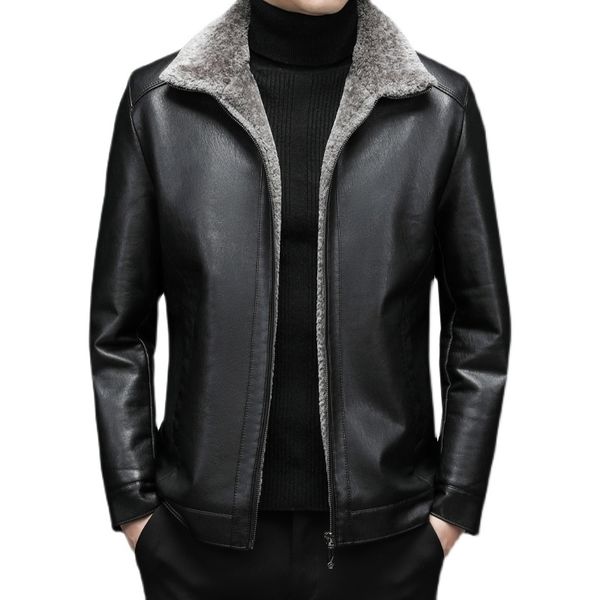 men's leather faux business plus velvet jacket simple lapel large size thickened work clothes blazers fashionable and warm coat 221202, Black
men's leather faux business plus velvet jacket simple lapel large size thickened work clothes blazers fashionable and warm coat 221202, Black